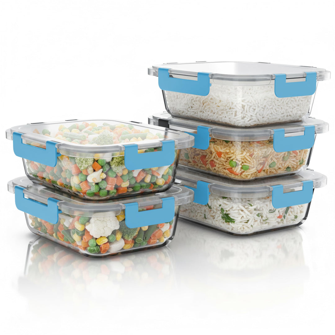 Arendo - Lunchboxen Glas - Frischhaltedosen für Lebensmittel mit Deckel luftdicht - 5er Set - 1000 m