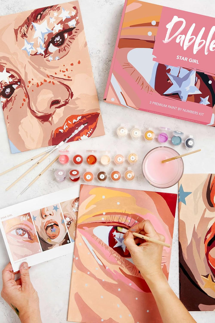 Dabble Premium Set Malen nach Zahlen für Erwachsene - 3 Stück - Mit Zubehör: Leinwand, Rahmen, Acryl
