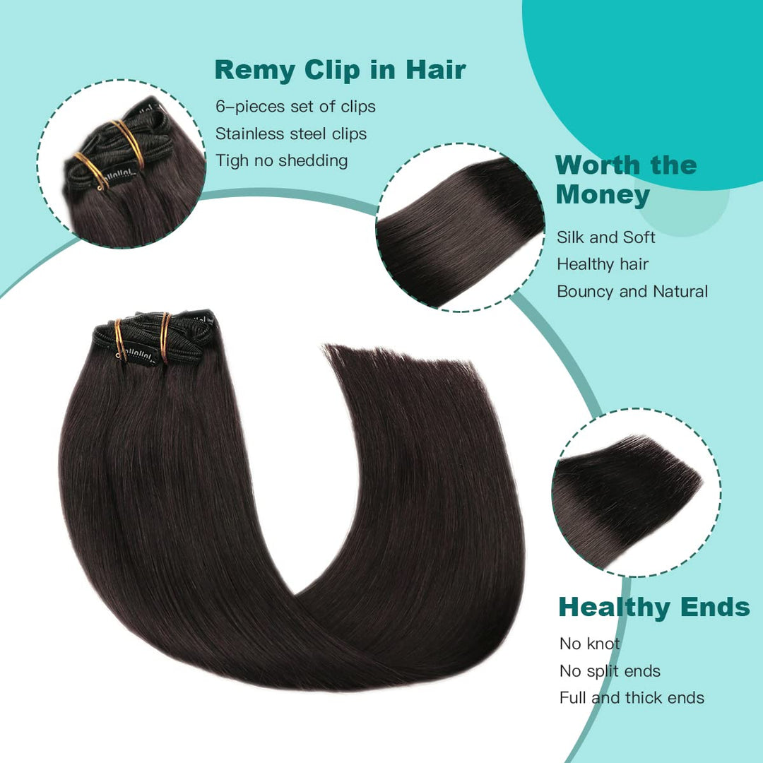 SURNEL Clip in Extensions Eechthaar, 40cm 16 Zoll 100g 6pcs Natürliches Schwarz Hair Extensions Clip