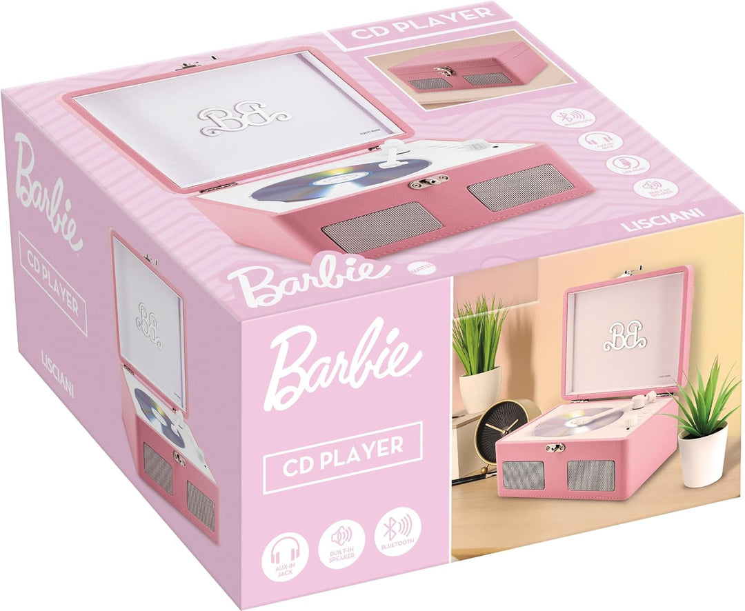 Lisciani – Barbie CD Player im Retro Design – Tragbar mit Kunstlederkoffer – Integrierter Lautsprech