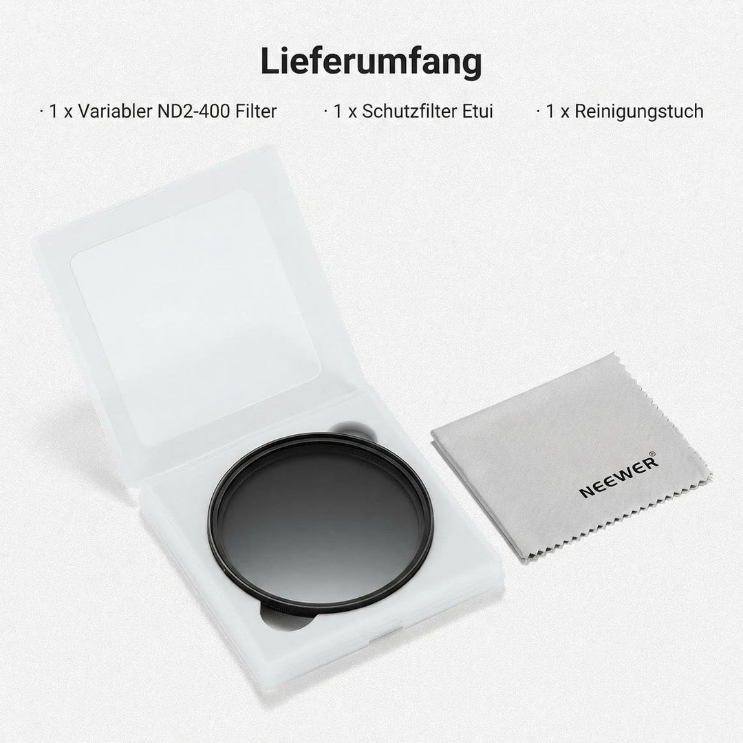 NEEWER BASICS 52mm variabler ND Filter, ND2-400 1-9 Stops Lichtreduzierung, drehbarer variabler Grau