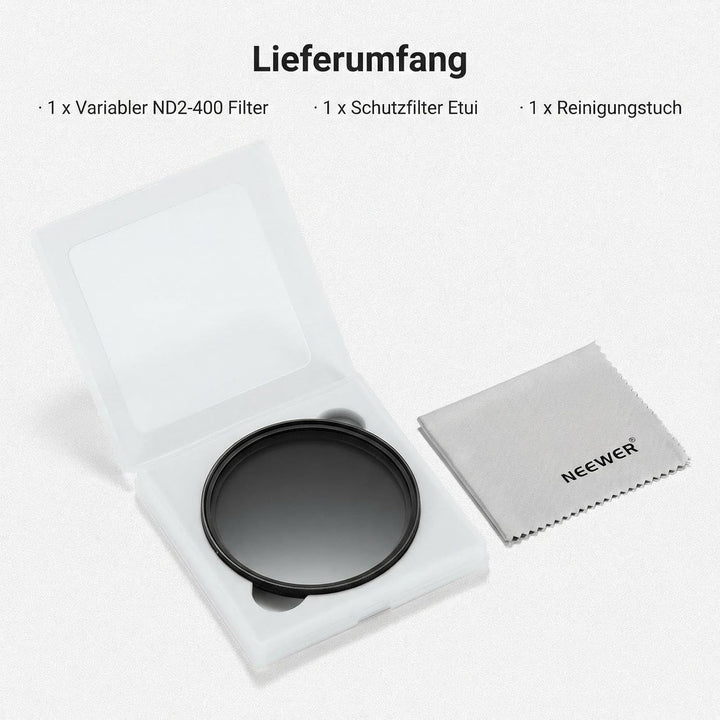 NEEWER BASICS 52mm variabler ND Filter, ND2-400 1-9 Stops Lichtreduzierung, drehbarer variabler Grau