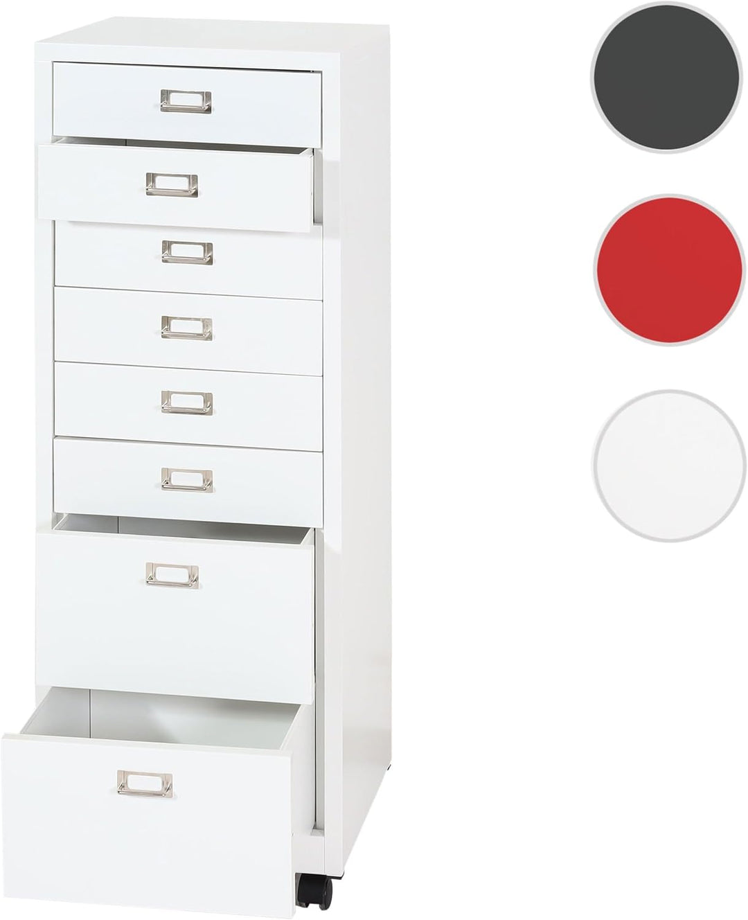 PROREGAL Rollcontainer, HxBxT 115x40x41 cm, Metall 8 Schubladen, Rot, Schubladenschrank Stahlschrank