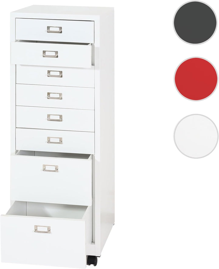 PROREGAL Rollcontainer, HxBxT 115x40x41 cm, Metall 8 Schubladen, Rot, Schubladenschrank Stahlschrank