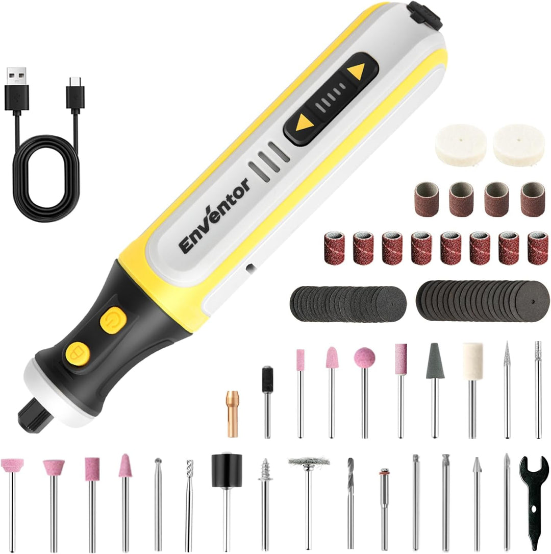 ENVENTOR Mini Multifunktionswerkzeug Akku, 8V Rotationswerkzeug mit 80 Zubehör, 5000-28000RPM, 5 Ein