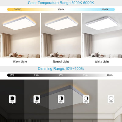 JDONG 90W LED Deckenleuchte Dimmbar 90x55CM Deckenlampe mit Fernbedienung 3000K-6500K Helligkeit ein