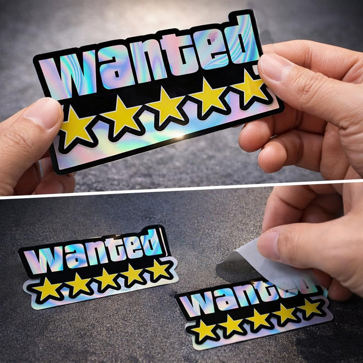 Wanted Holographische Aufkleber mit 5 Sternen - Reflektierende Aufkleber Waterproof - Vinyl Aufklebe
