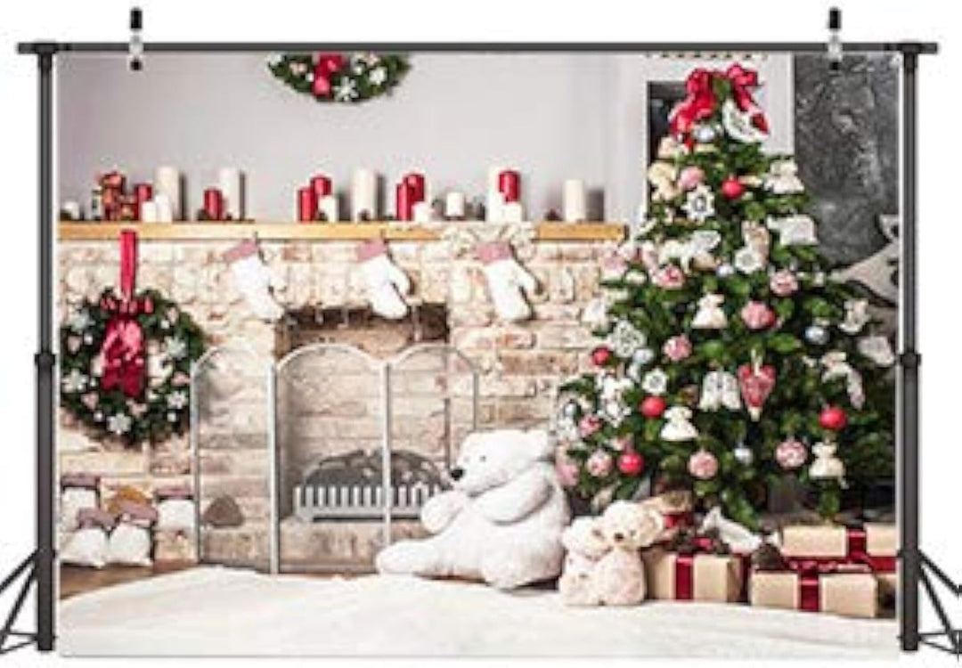 AIIKES 8x6FT Weihnachtsfotografie Hintergrund Weihnachtsbaum Geschenk Kamin Hintergrund Baby Neugebo