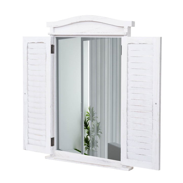Mendler Wandspiegel Badspiegel Badezimmer Spiegelfenster mit Fensterläden, 71x46x5cm - Shabby weiss,