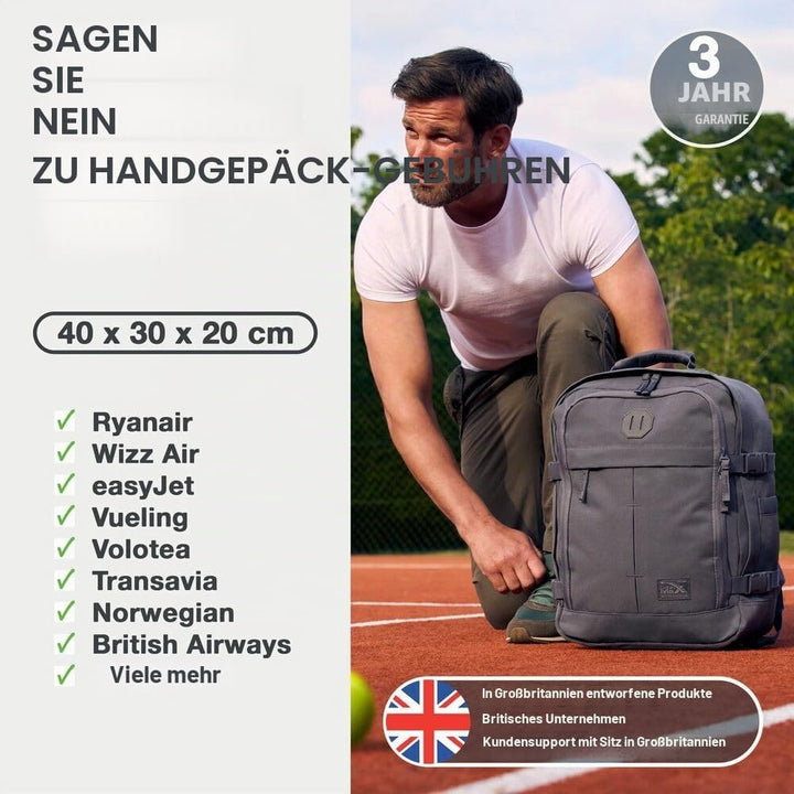 Cabin Max Metz 24L Handgepäck 40x30x20, Cabin Bag, Rucksack, Carry On, Fliegt Frei mit Ryanair, Wizz