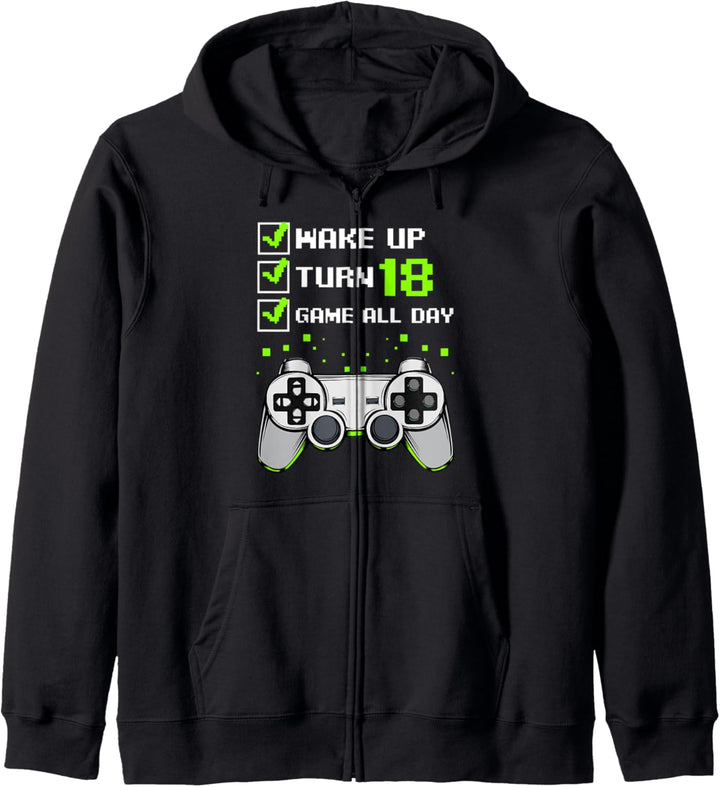 Wake Up Turn 18 Video Spiele Gamer Lustig Zocker Kleinigkeit Kapuzenjacke