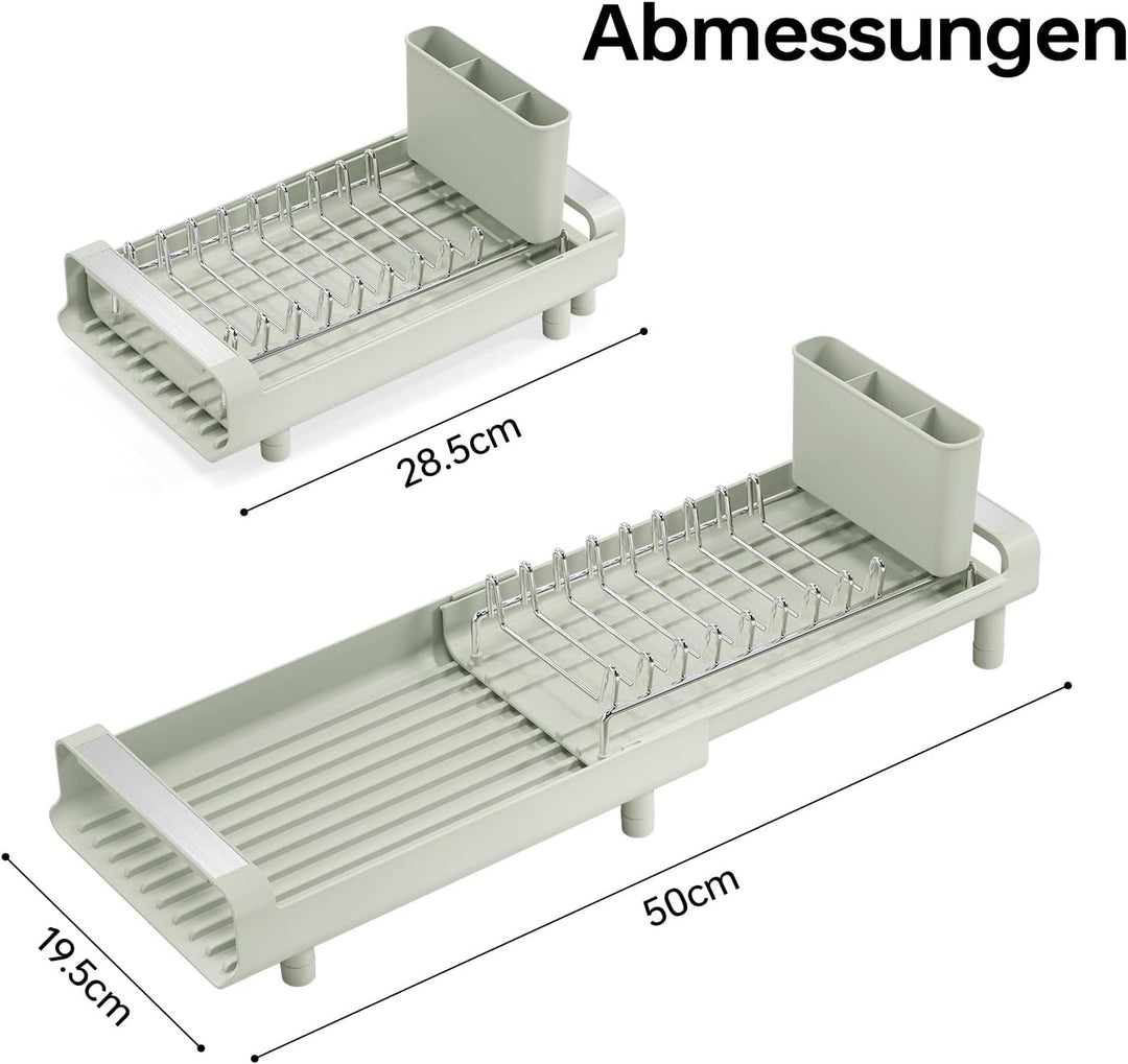 Abtropfgestell, kleines Abtropfgestell, erweiterbares Geschirrgestell mit abnehmbarem Besteckhalter,