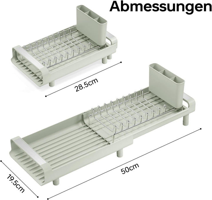 Abtropfgestell, kleines Abtropfgestell, erweiterbares Geschirrgestell mit abnehmbarem Besteckhalter,