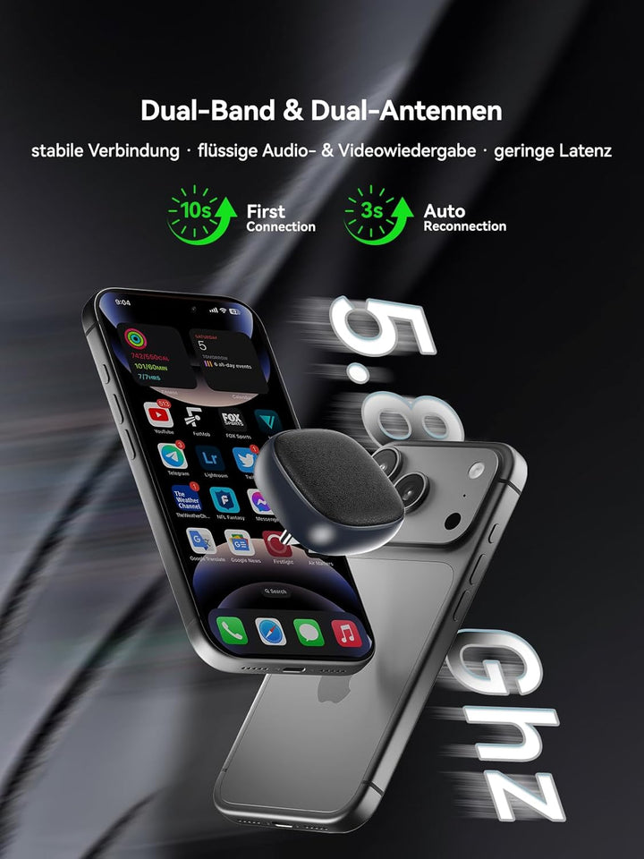 Spedal CarPlay Wireless Android Auto Adapter – per Tastendruck zwischen Zwei Handys wechseln (iPhone