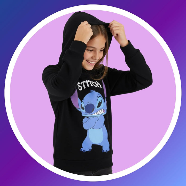 Disney Stitch Mädchen Sweatshirt, Klassischer Design Pullover Weiches Textil Sweatshirt, Kapuzenpull