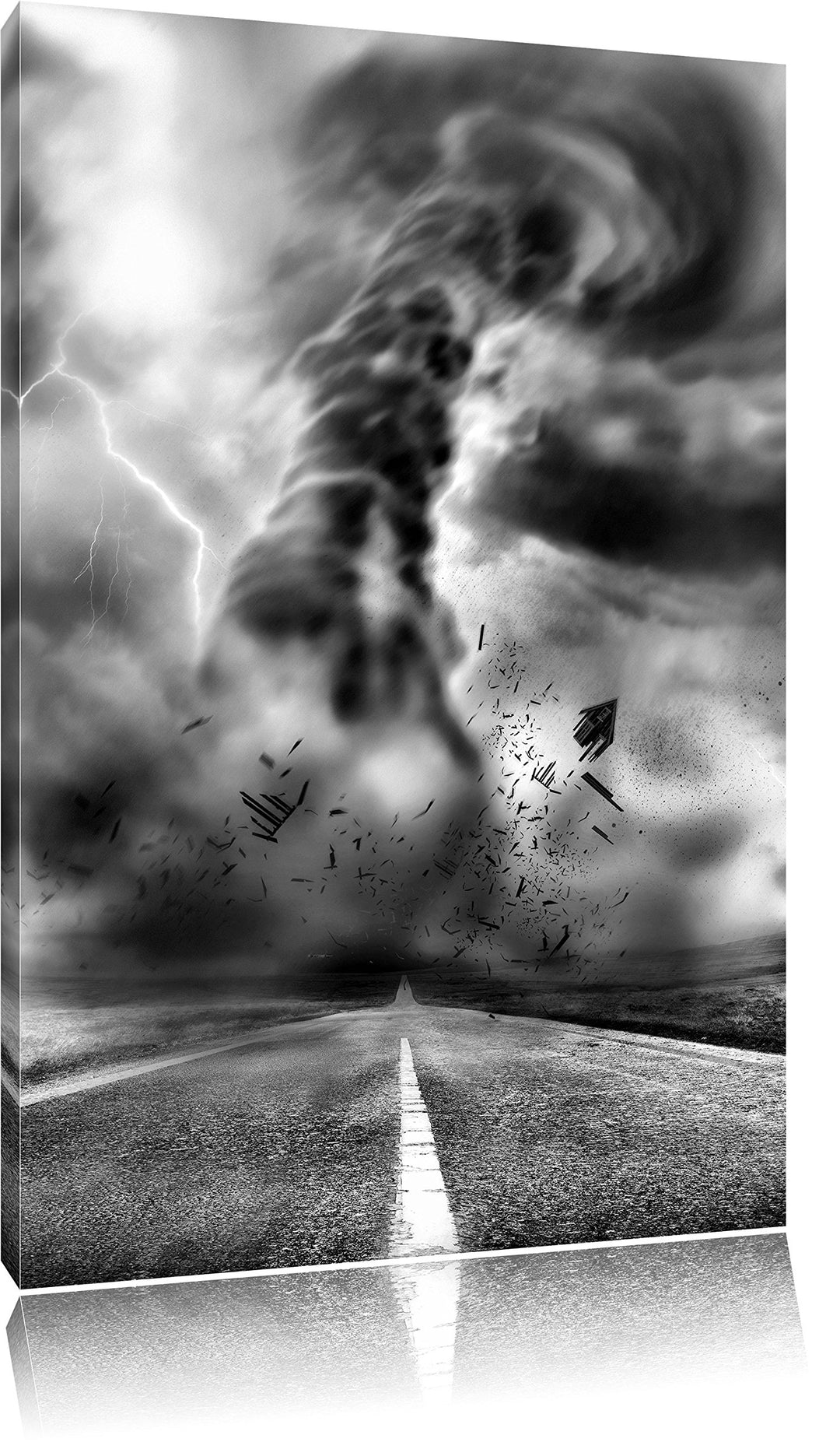 Pixxprint Wirbelsturm auf Highway / 100x70cm Leinwandbild bespannt auf Holzrahmen/Wandbild Kunstdruc