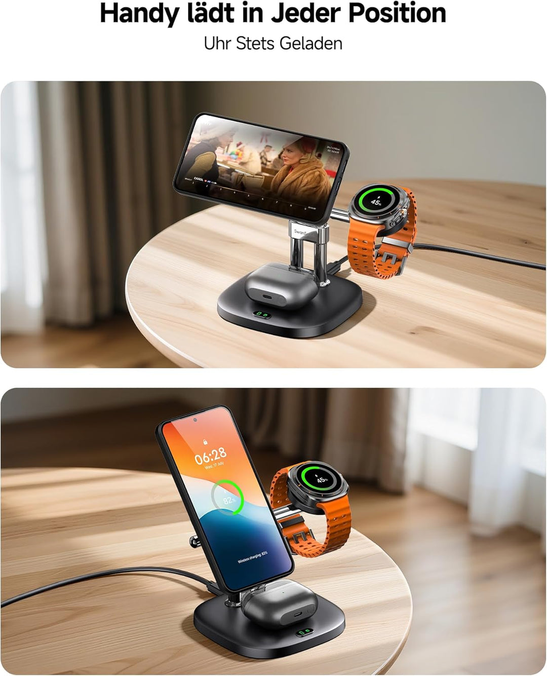 Magnetische Induktive Ladestation für Samsung S26 Ultra/S26+/S26, 3 in 1 Wireless Charger für Samsun