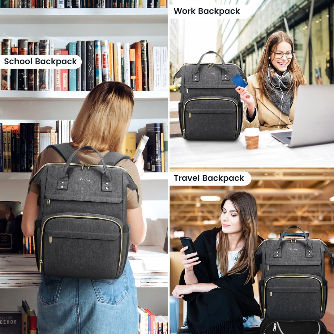 LOVEVOOK Rucksack Damen, Wasserdicht 17 Zoll Laptoprucksack Schulrucksack mit USB Ladeanschluss, Gro
