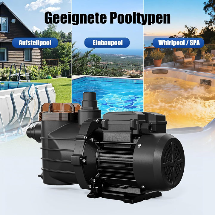 LEADZM Poolpumpe 13000 l/h, energieeffiziente Filterpumpe (550 W) für Pools bis 37.000 l, Förderhöhe