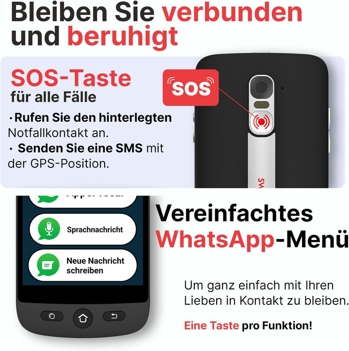swissvoice - Smartphone S510-M + Magnetisches Ladekabel + Schutzhülle mit Kartenfach - Einfach zu be