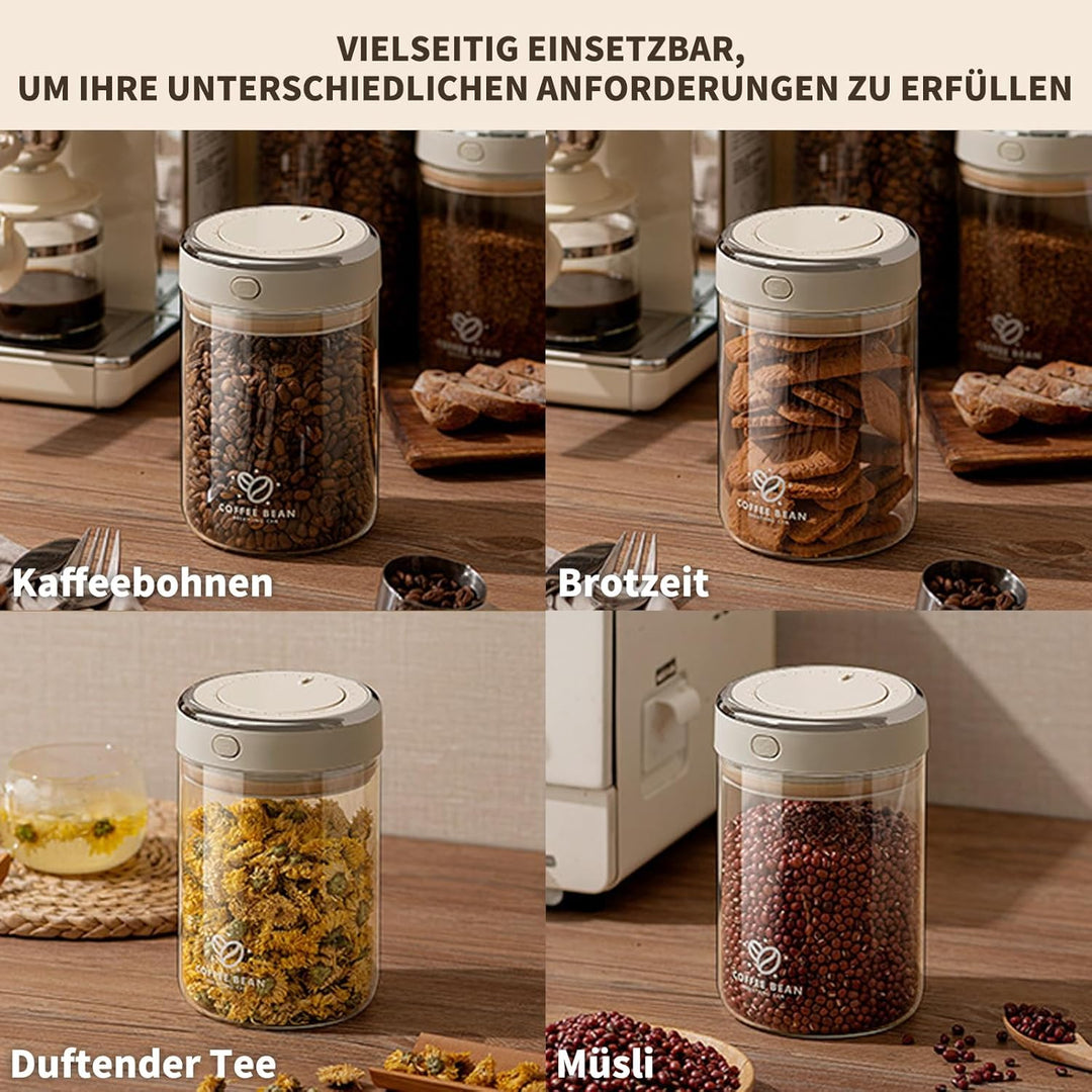 Glas Kaffeedose Luftdicht 370g Bohnen Kaffeebohnen Behälter Kaffeebehälter Kaffee Vakuumbehälter 1,1