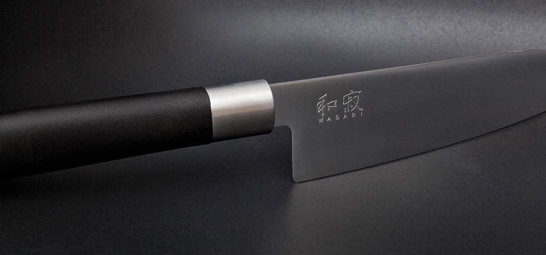 KAI Wasabi Black Kochmesser 23,0 cm Klingenlänge - rostfreier 6A/1K6 Edelstahl poliert 58 (±1) HRC -