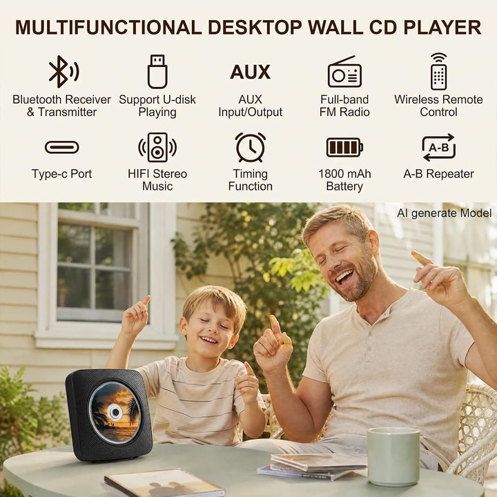 Gueray Desktop CD Player Bluetooth CD-Spieler mit Lautsprechern für Zuhause 1800mAh Tragbarer CD-Pla