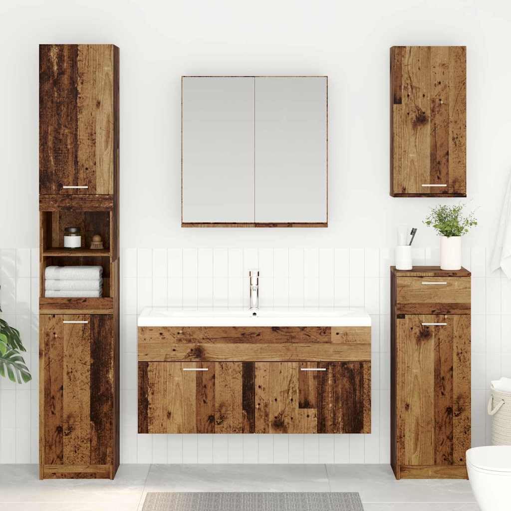 vidaXL Waschbeckenunterschrank mit Speicher Altholz Holzwerkstoff, Badezimmer Aufbewahrung, moderner