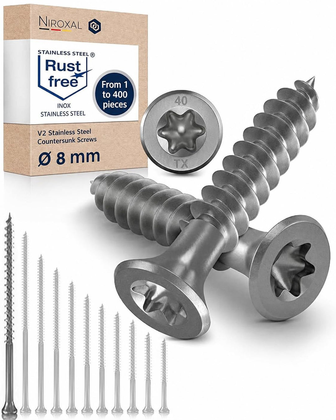 Schrauben Torx Edelstahlschrauben 8x240 Edelstahl V2A rostfrei Spanplattenschrauben für Holz Teilgew