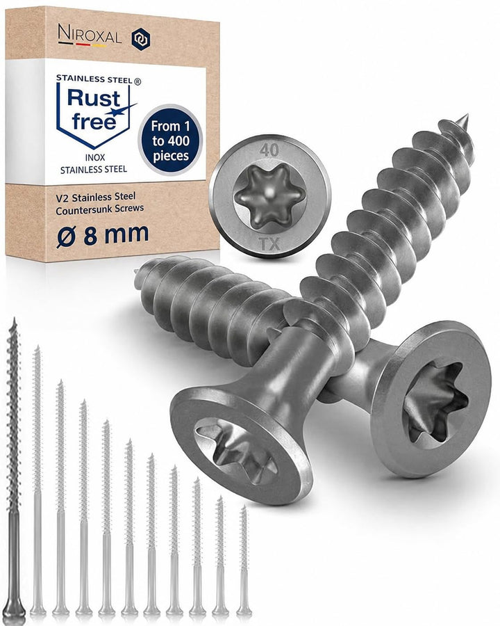 Schrauben Torx Edelstahlschrauben 8x240 Edelstahl V2A rostfrei Spanplattenschrauben für Holz Teilgew