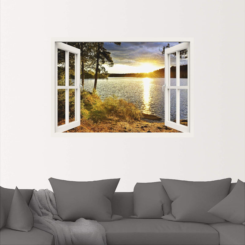 ARTland Wandbild selbstklebend Vinylfolie 100x70 cm Fensterblick Fenster Landschaft Natur Wald See S