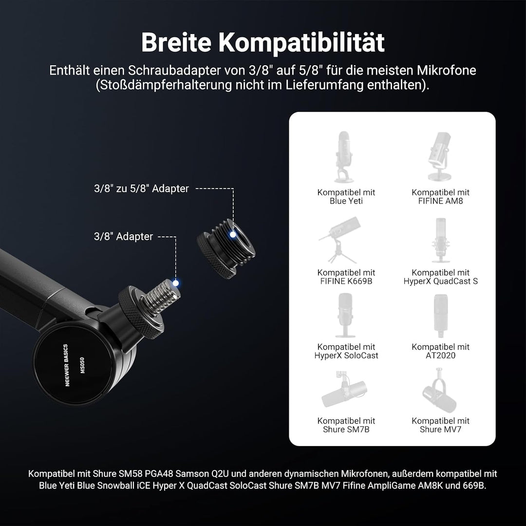 NEEWER BASICS Mikrofon Boom Arm, 78cm flexibler Microphone Tischständer Halterung, kompatibel mit Bl