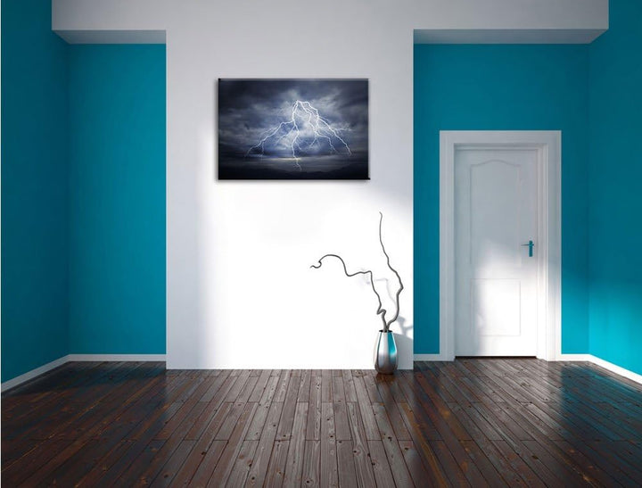 Blitze am stürmischen Himmel Format: 100x70 auf Leinwand, XXL riesige Bilder fertig gerahmt mit Keil