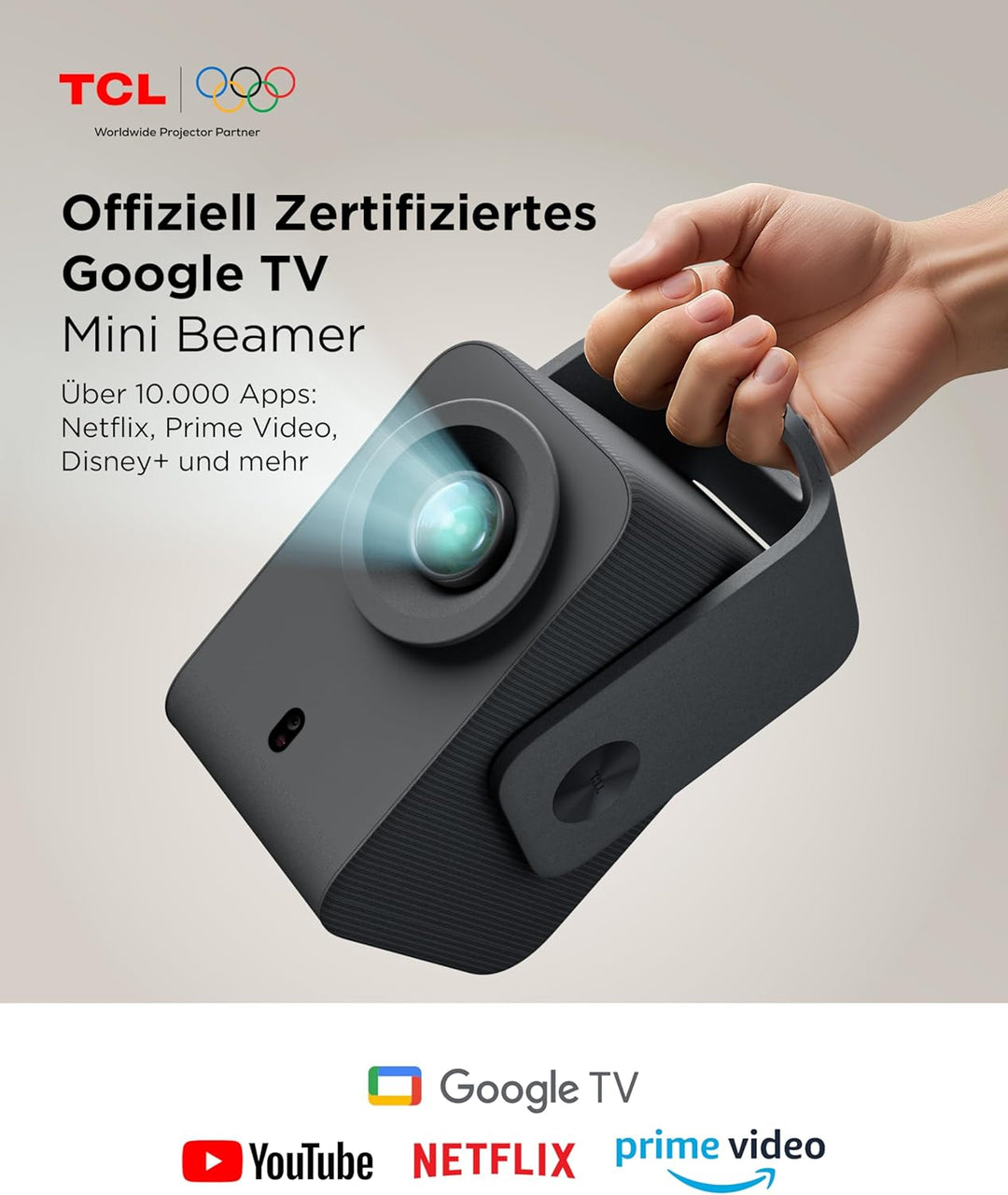 TCL C1 Beamer 4K-kompatibel, Offizielle Google TV (APV/Netflix/Disney), Smart Beamer 1080P Full HD,