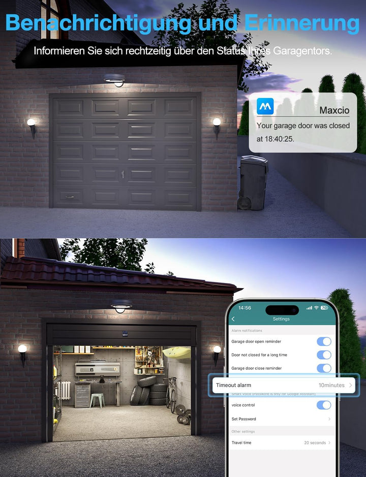 Maxcio Smart WLAN Garagentoröffner, Kompatibel mit Alexa/Google Home, APP Steuerung, Sprachsteuerung