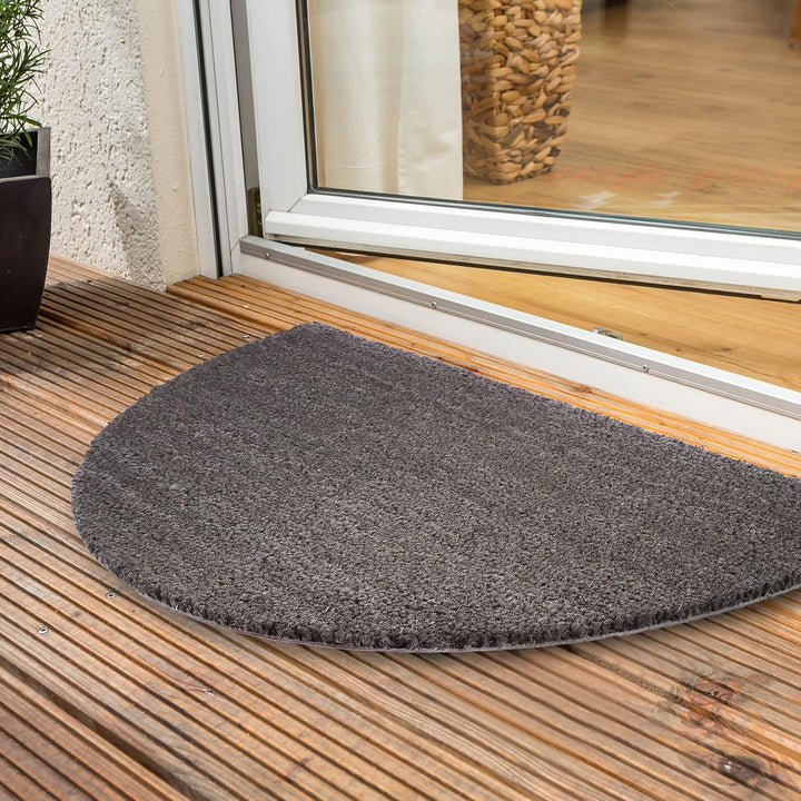 Carpido rutschfeste Kokosmatte - 60 x 90 cm Halbrund Grau - Nachhaltige Naturfaser für den überdacht