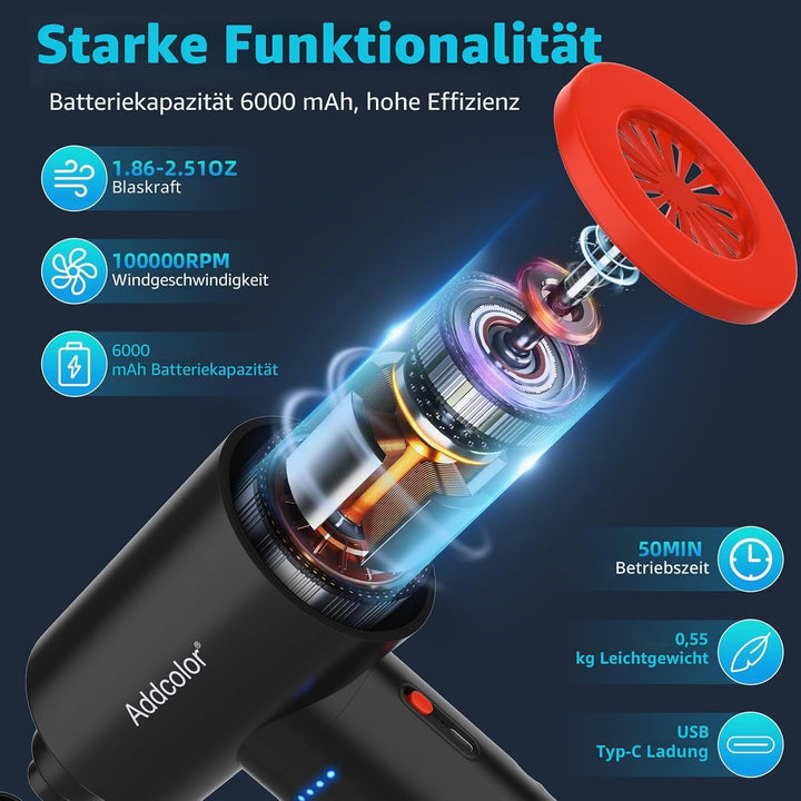 Elektrische Staubgebläse, 3-Gang 100000 U/min Compressed Air Duster Mit LED-Licht, Wiederaufladbar D