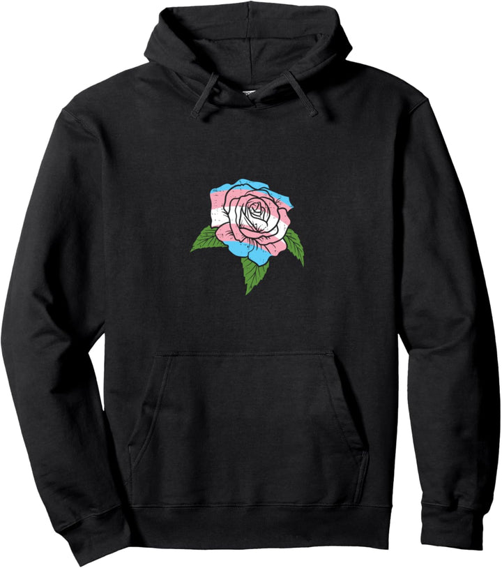 Transgender Rose Pocket Flower Trans Pride Flag LGBT Pullover Hoodie