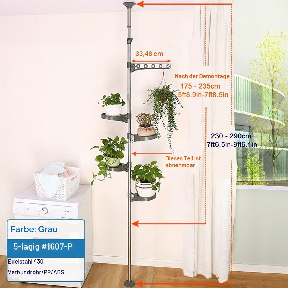 BAOYOUNI 5-Schicht Indoor Teleskop Pflanzenständer Blumentreppe Metall Blumen Display Rack Federbela