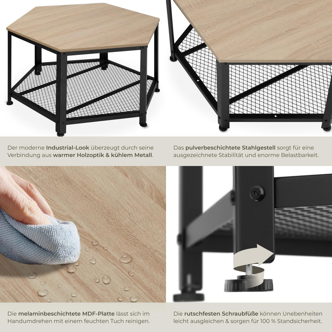 tectake® ausgefallener Couchtisch Holz und Metall, Wohnzimmertisch mit Stauraum, Beistelltisch Couch