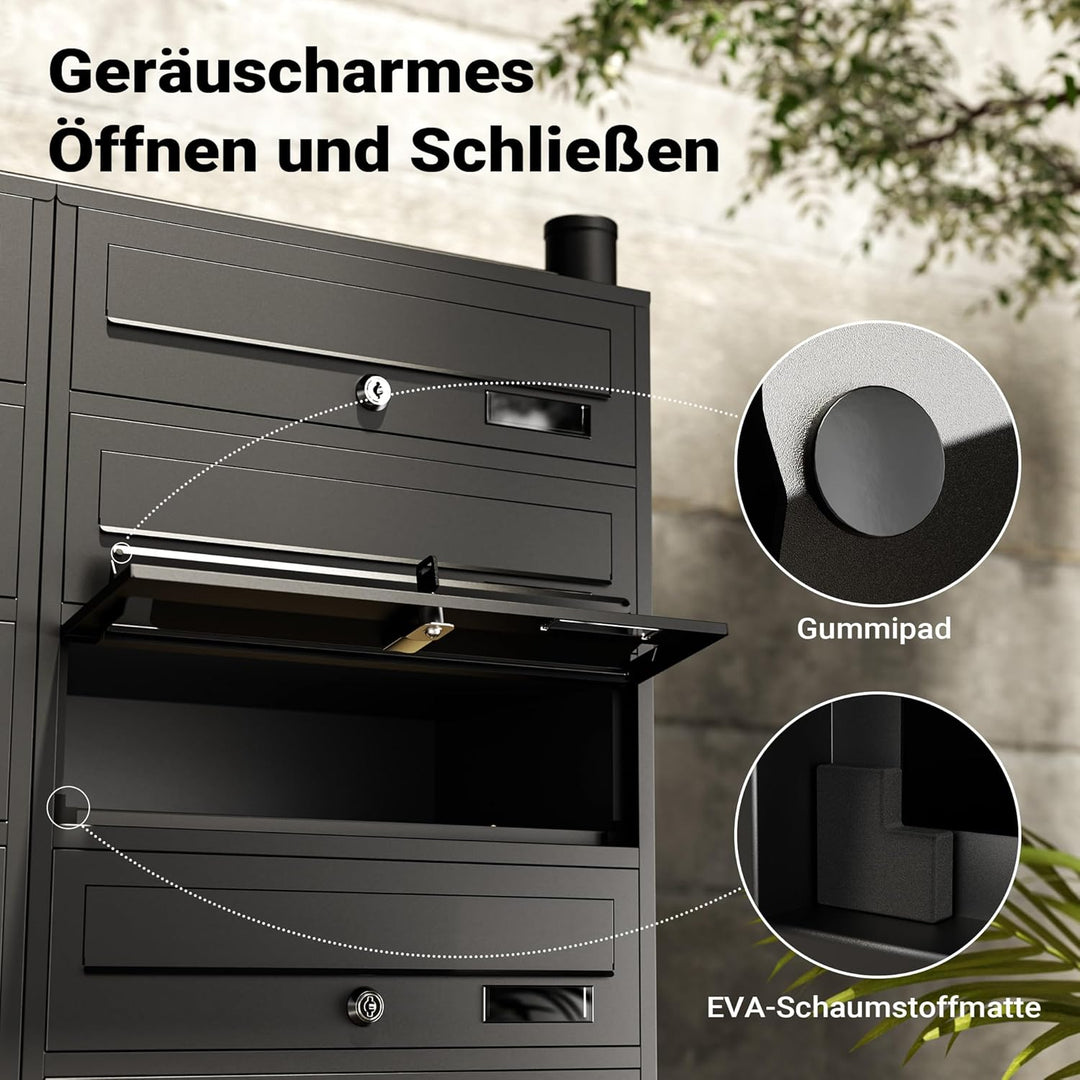 Wiltec 12er Briefkastenanlage schwarz 945 x 270 x 1500 mm, Standbriefkasten mit 2x6 Fächern, Schlüss