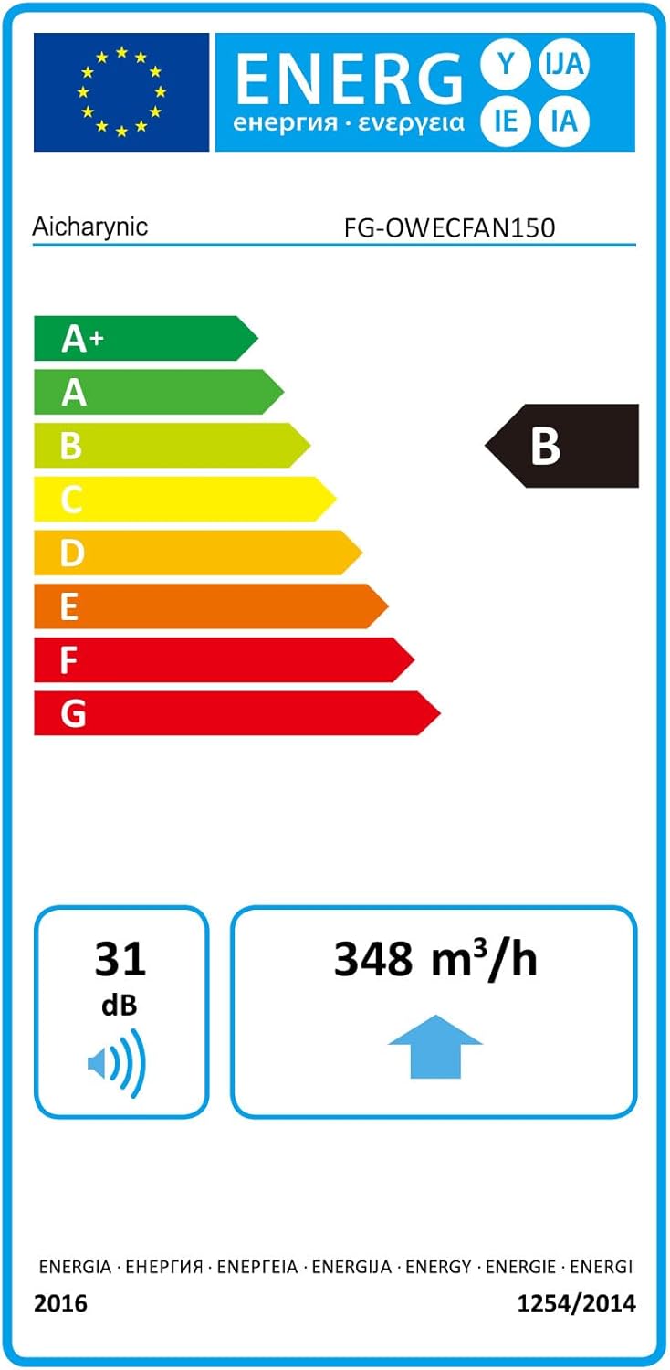 Aicharynic Abluftventilator 150mm mit Rückstauklappe, 525m³/h Wandventilator leise mit EU-Stecker –