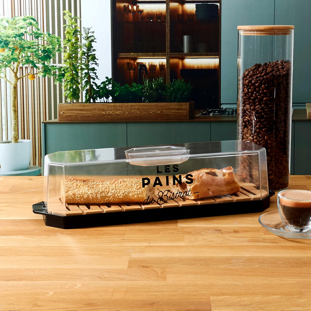 COOK CONCEPT, KA0644, Brotkasten mit transparentem Deckel und Holztablett, Elegantes Design zur opti