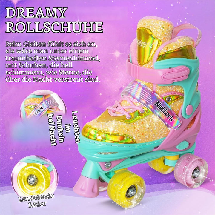 Nattork Kinder Rollschuhe, Rollschuhe Verstellbar mit 4 Grössen Einstellbare, Rollschuhe für Mädchen