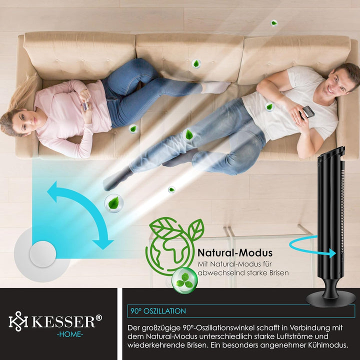 KESSER® Turmventilator mit Fernbedienung | 90° Oszillationswinkel | 3 Stufen | 90 cm |+ Timerfunktio