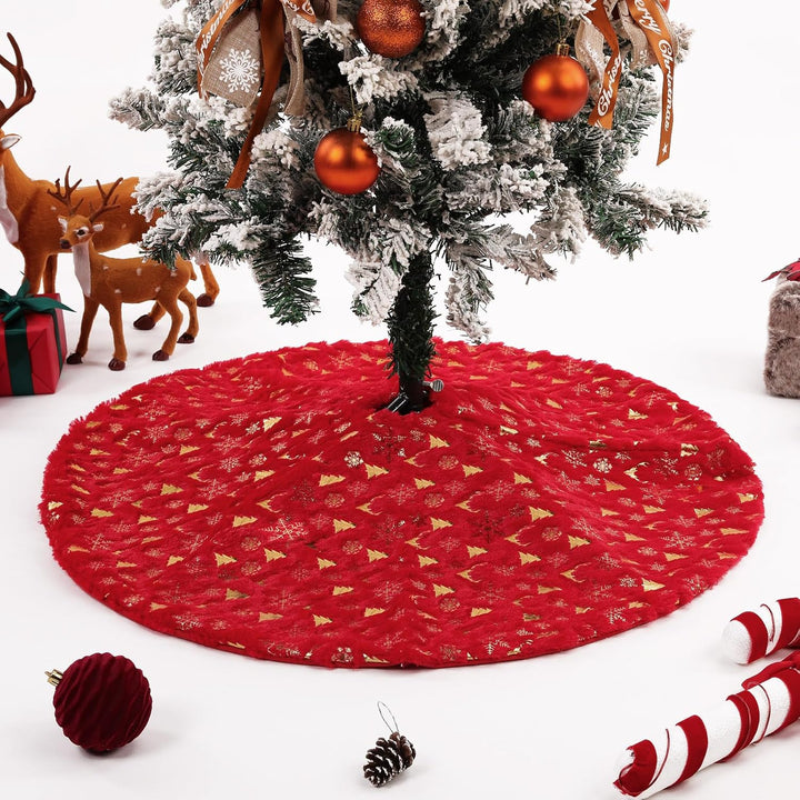 KONVINIT Weihnachtsbaum Rock Rot Weihnachtsbaumdecke Round Plüsch Christmasbaumdecke Glitzer Fell We