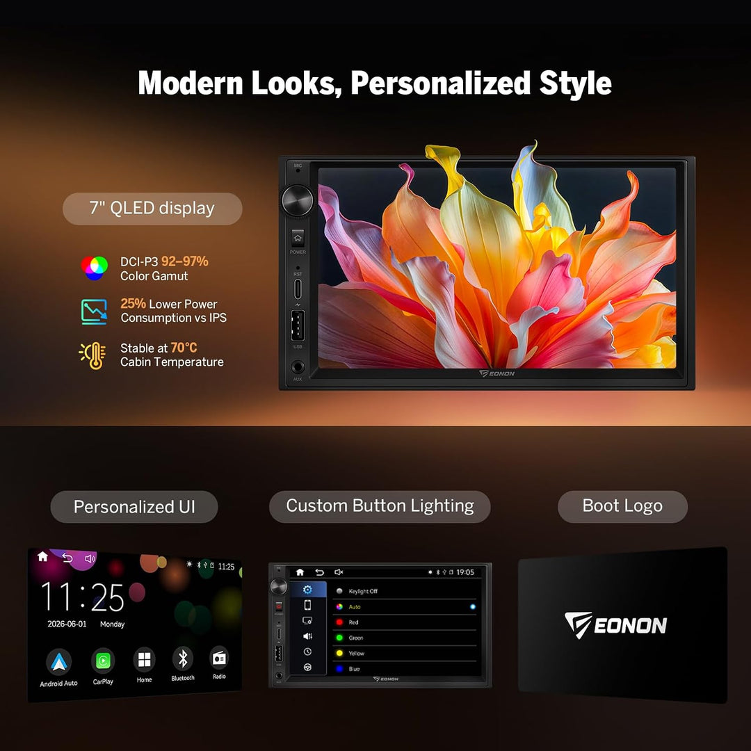 Eonon 7 Zoll Linux Doppel-Din-Autoradio, kabellos, CarPlay, Android Auto, Schnellladung, USB, DSP, B