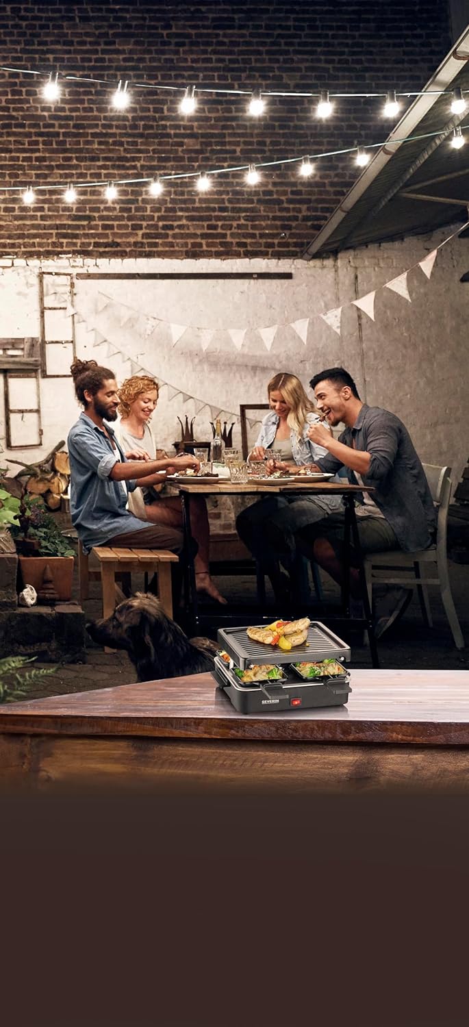 SEVERIN Mini Raclette-Grill, kleines Raclette mit antihaftbeschichteter Grillplatte und 4 Raclette P