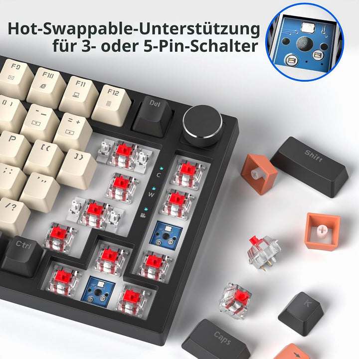 SOLIDEE Verkabelte 75% Mechanische Gaming-Tastatur,hot-swap-fähige Mechanische Tastatur mit Gasket S
