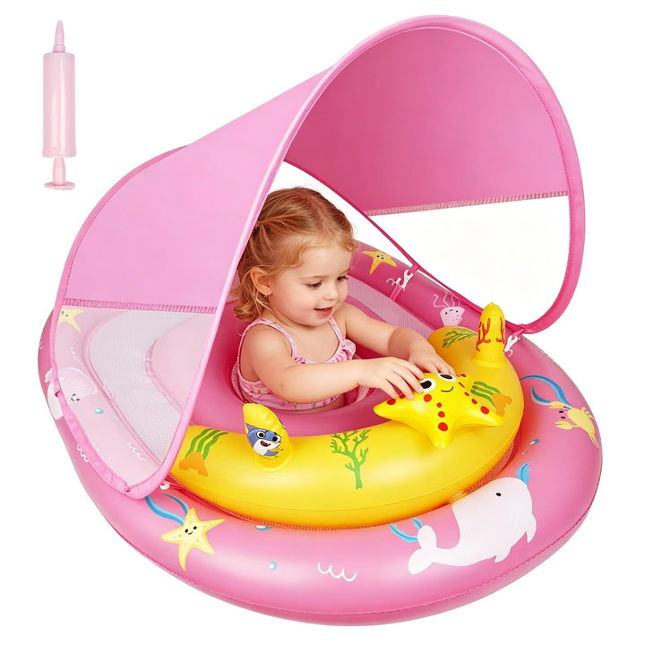 Schwimmring Baby mit Sonnendach, Baby Schwimmring mit Verstellbarem Sicherheitssitz, Kleinkind-Schwi